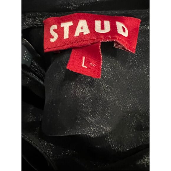 Staud Women's Midnight Black Sheer Overlay Sleeveless Albee Dress Large Elegant - Picture 8 of 10